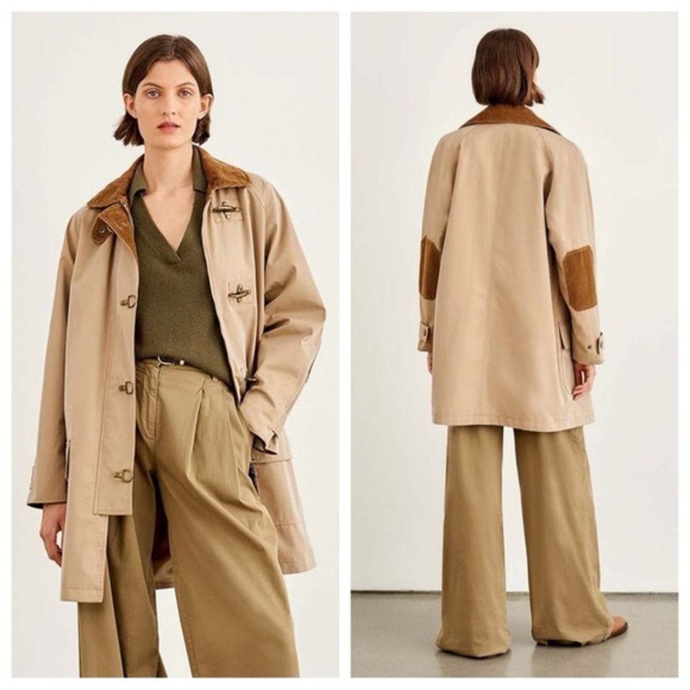 Nili Lotan Jessy Longline Khaki Corduroy Barn & Field Jacket Coat Medium $1500